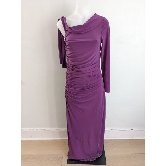 Halston Size 0 Kamilah Jersey One-Shoulder Ruched Gown Sheath Maxi Dress Purple - Picture 3 of 13